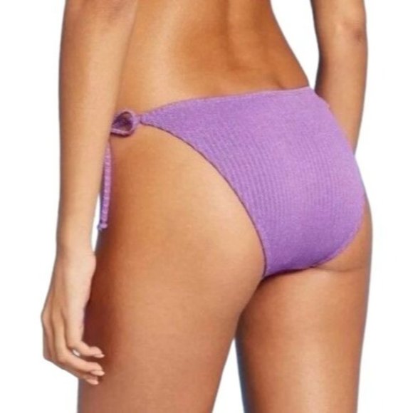 Xhilaration Juniors' Metallic Ribbed Cheeky String Bikini Bottom Purple XS S XL - Picture 2 of 10